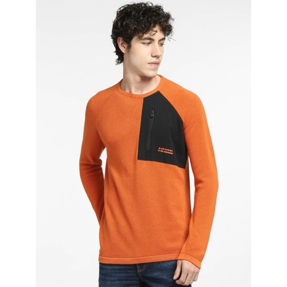 Jack and Jones Orange Zip Pullover Crew Neck Sweater Size L - Picture 1 of 10